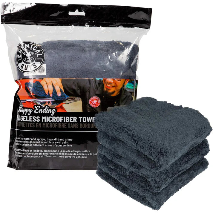 Chemical Guys - Happy Ending Edgeless Microfiber Towel Black 16"x16" (3 Pack)