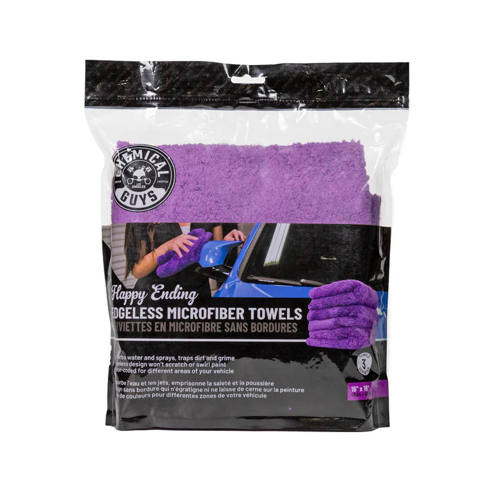 Chemical Guys - Happy Ending Edgeless Microfiber Towel Purple 16"x16" (3 Pack)